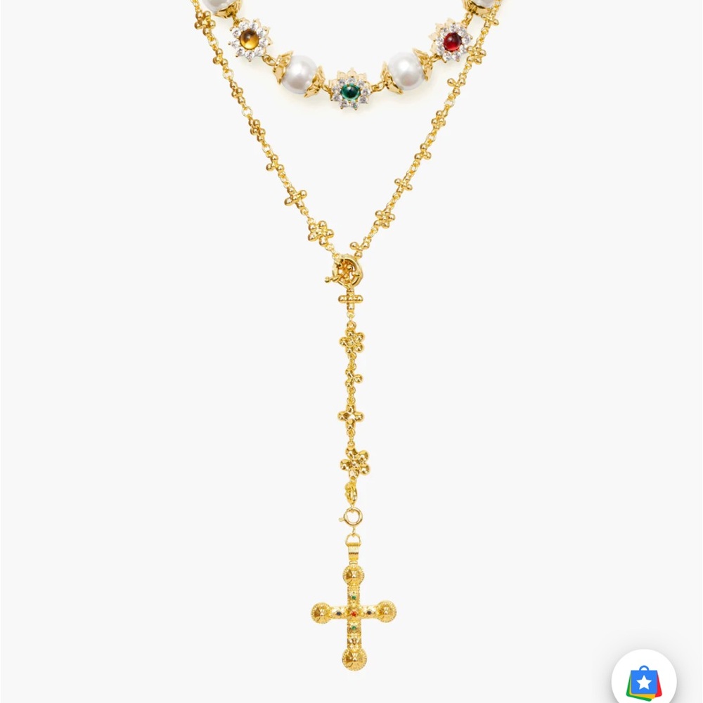 Elegant Gold and multi color Beaded Necklace with Cross Pendant (send offers) - Picture 2 of 3